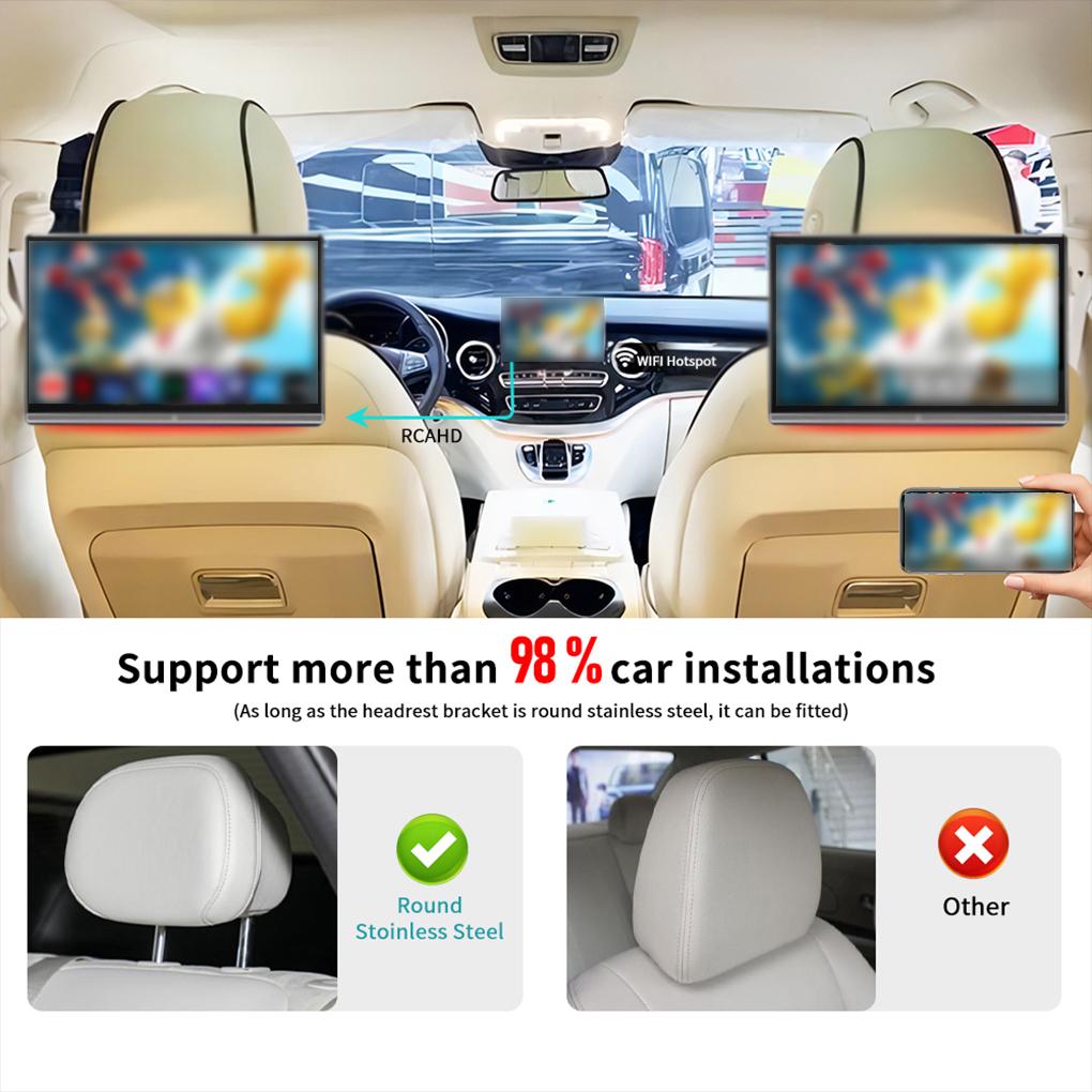 14" 4K Car Headrest Monitor HD IPS capacitive touch screen Multimedia TV Multifunction Tablet PC for  Carplay Android Auto WiFi