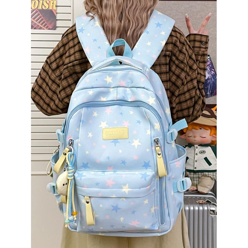College-style Backpack for Female Junior High School Students, Korean Versi, Large Capacity, Five-pointed Star Backpack for Hi