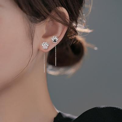 Niedlich Niedlich Haustier Ohrringe Soft Girl Katzenkralle Fußabdruck Ohrlinie Süßer Diamant Liebe Kätzchen Ohrkette