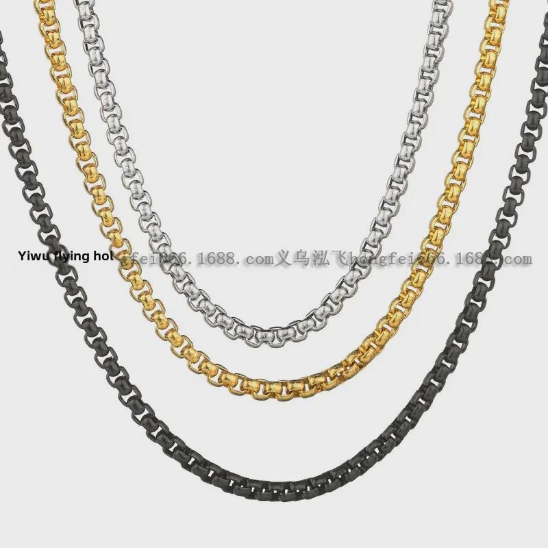 Men's Square Pearl Chain Necklace - Trendy DIY Punk Retro Titanium Steel Pendant