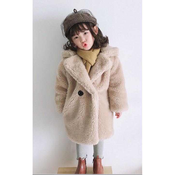 

Зимняя модная куртка из искусственного меха для девочек, детская, толстая теплая верхняя одежда 110cm хаки