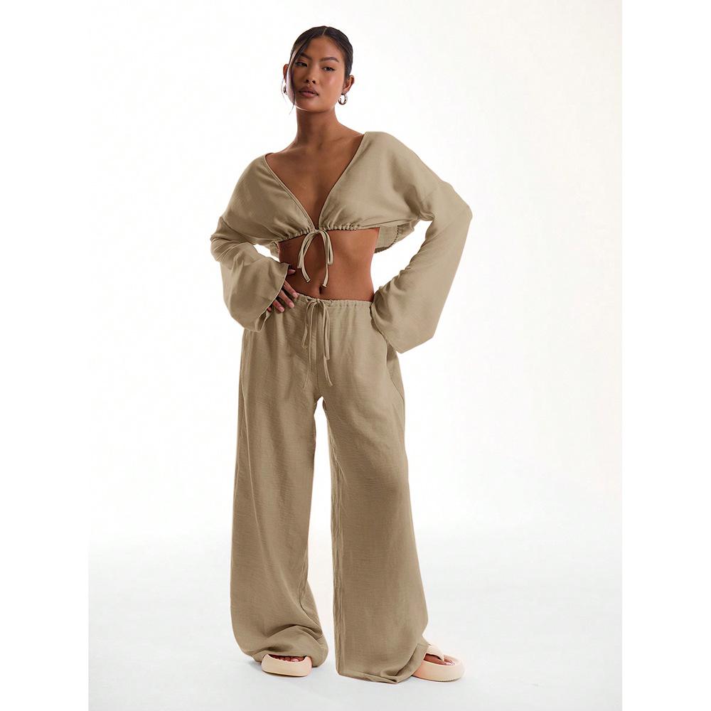 **2025 Summer Women's Solid Color Casual Loose Pants – European and American Style**