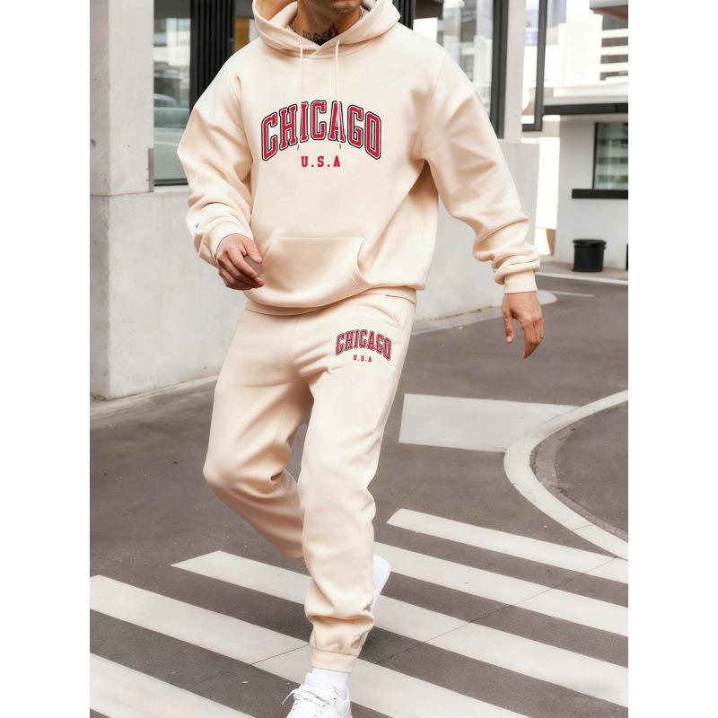 Men's Athletic 2-Piece Hoodie & Sweatpants Set - Letter Print Casual Wear