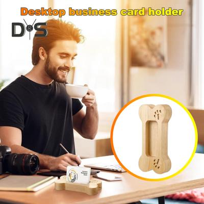 Desktop Business Card Holder Dog Bone Shape Curved Thick Wooden Stable Anti-slip Hospital Card Display Stand Office Card Organizer