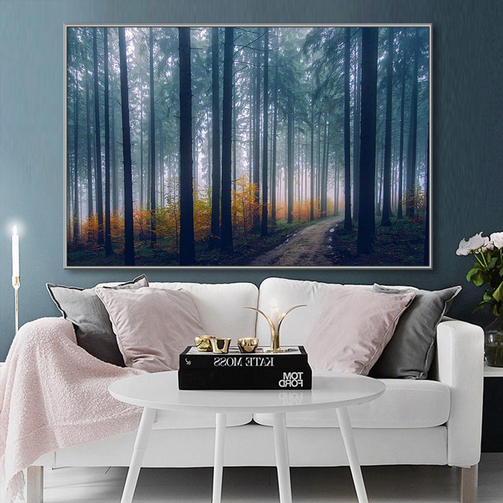 Modern Large Size Landscape Canvas Painting Forest Fog Road Trees Wall Art Prints Pictures Poster Cuadros Home Decor No Frame