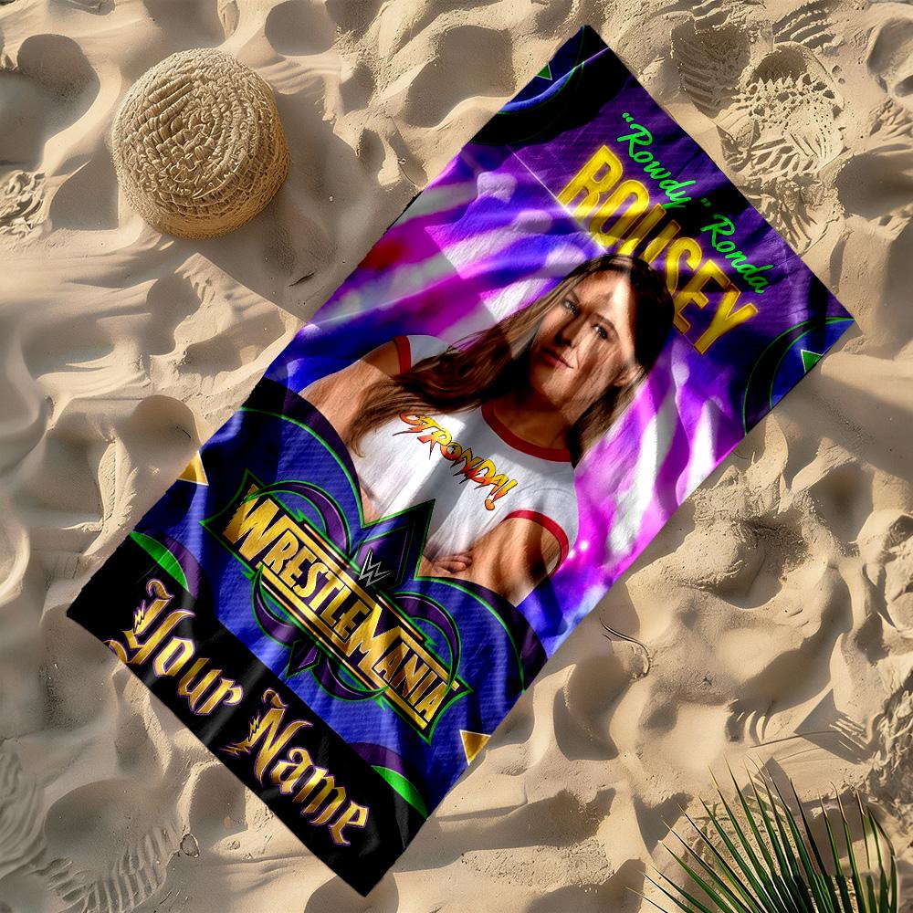 Wrestlemania Personalized Text Beach Towel High Absorbency & Quick-Dry Portable for SwimmingBeachCamping Travel Beach AccessoriesGym