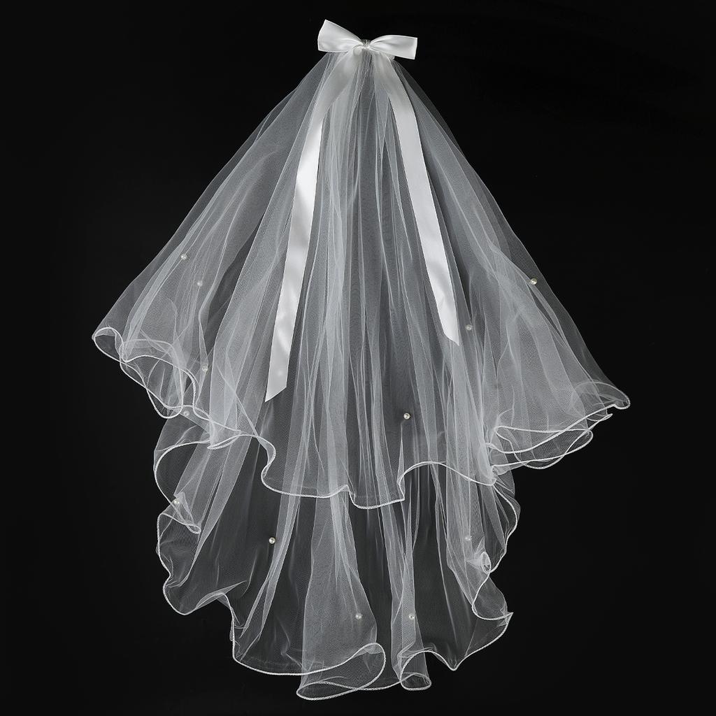 White Tulle Bow Veil Hairpin Pearls Wedding Bachelorette Hen Party Elegant Bridal Veil Hair Clip Gifts Women Hair Accessories