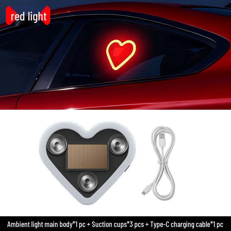 Heart-Shaped Neon Car Window Light - Solar-Powered Car Interior Decor Small 90*80