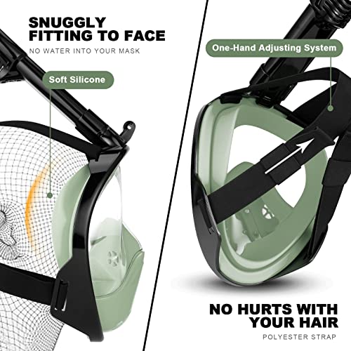 Odoland Snorkel Set, Full Face Diving Mask + Adjustable Fins + Storage Bag, 180-Degree Ultra-Wide Angle, GoPro Mountable, Anti-Fog, Easy to Put On and