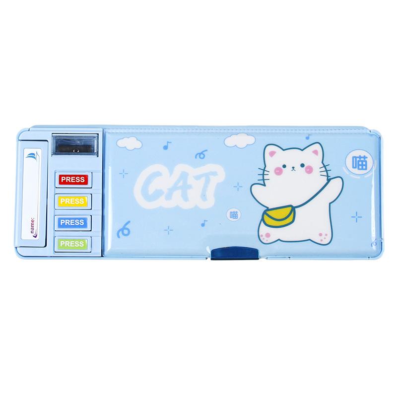 Cute Press Button Pencil Case for Kids, Durable PVC Material With Integrated Organizer, Calendar, and Magnetic Closure