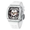 SEVEN XII Skull Mechanical Automatic Skeleton Watch Carbon Fiber Case Tonneau Shape Luminous Dial Waterproof Luxury Men's (white)