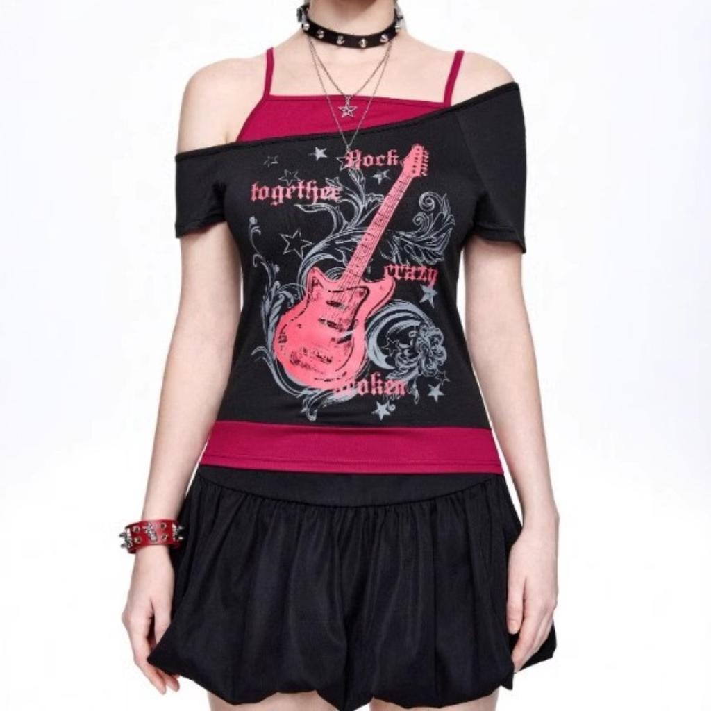 Women's 90s Vintage Punk T-Shirt Streetwear Sexy Short Sleeve Gothic Slim Crop Top Hotgirl Casual Femme Tee Harajuku Y2k