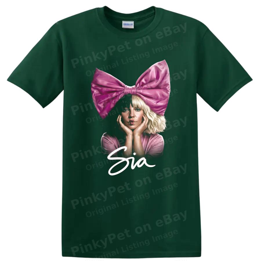 Sia Fan Art Porträt Popstar Gesicht Grafik T-Shirt Rosa Schleife Design Musik Tee