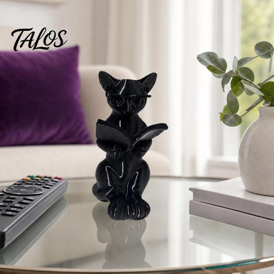 Printed Cat 3d Statue Reading Holding Book Glasses Cat Figurine Modern Decorative Animal Sculpture For Home Office Decor