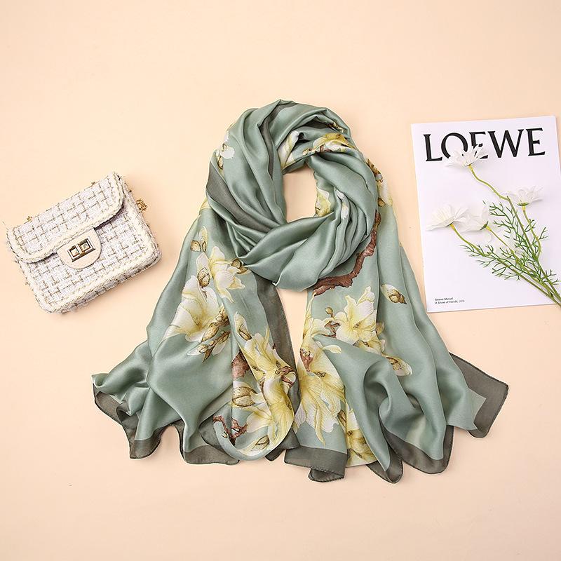 Women Silk Scarf Vincent Van Gogh Oil Painting Apricots Print Shawls Wraps Foulard Femme Long Bandanas Lady Hijab Stole 180*90Cm