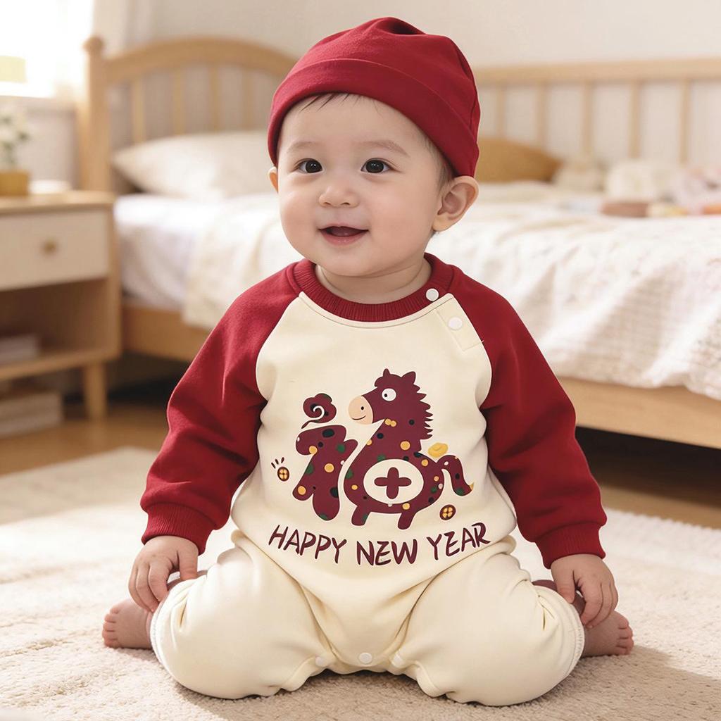 Trendy Year of the Horse New Year Red Sweatshirt for Family Portraits - Parent-Child Outfits for Family of Three or Four