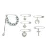 IngeSight.Z 6Pcs/Set Elegant Imitation Pearl Brooch Women Trend Sun Moon Love Heart Cross Pendant Pin Clothes DIY Accessory Gift
