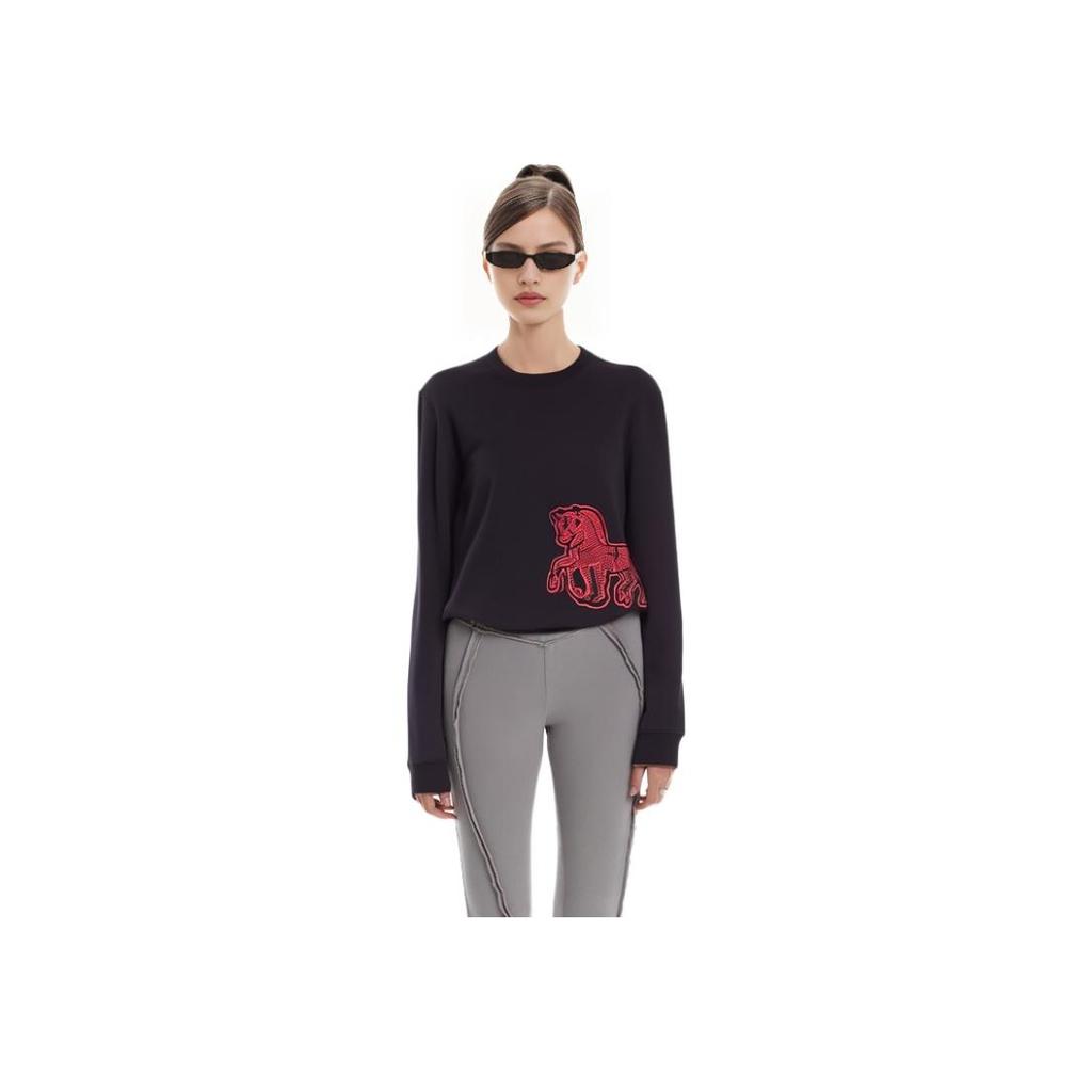 Coach Animal Print Round Neck Pullover Sweatshirt Women Tops Black C2510-BLK