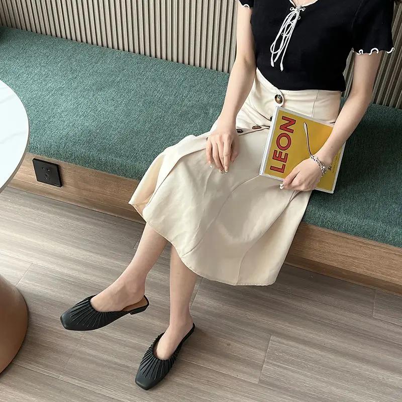 Fashion Mules Women's Slippers and Ladies Sandals Beige Indoor Home Slides Job House Flat Shoes Apricot Outside Clappers Shoe H Sandal Y