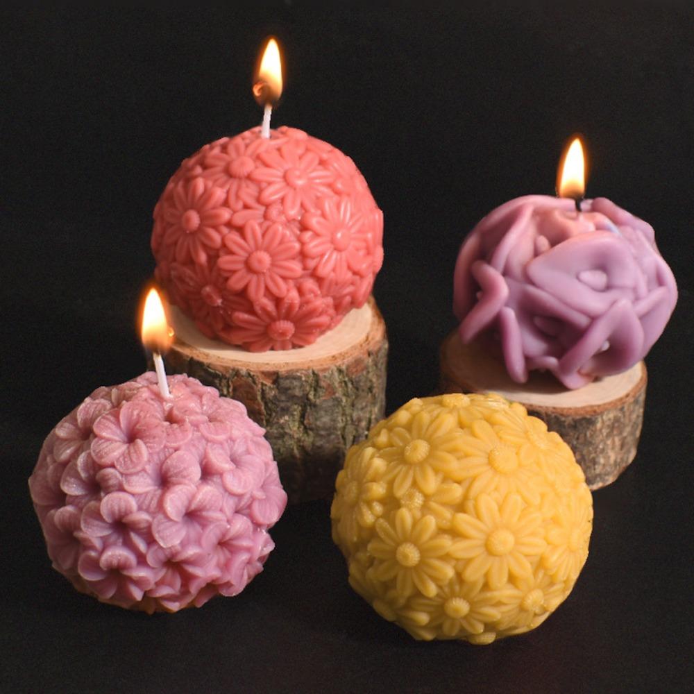Relief Flower Ball Scented Candles Mould Frangipani Daisy Horse Hoof Design for Gypsum Resin Molds Wedding Decor DIY Bride Gifts