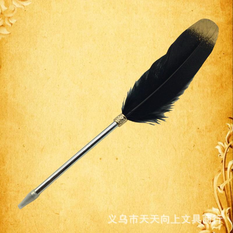 

Перьевая ручка, шариковая ручка, европейская винтажная шариковая ручка с пером, шариковая ручка с пером с золотым напылением, рождественский подарок, ручка для подписи на свадьбу 0.7 чёрный