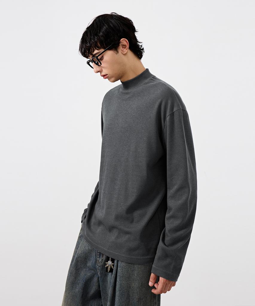 Dimiteulibeullaeg Comfort Half Mock Neck Knit T-Shirt_Charcoal