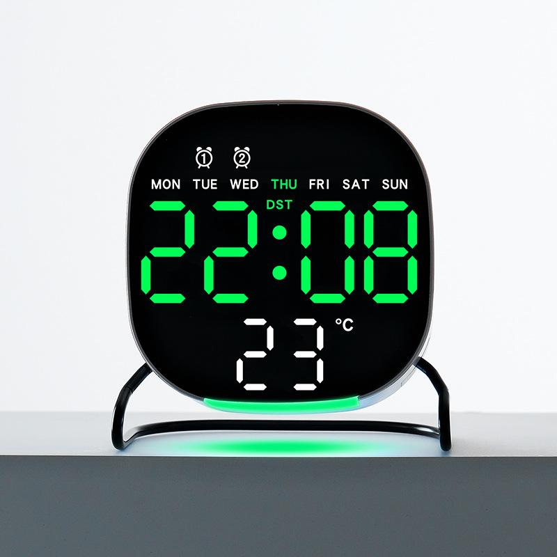 

LED Alarm Clock Voice Control Digital Clock Night Light Temperature Week Date Display Brightness Adjustment Timer Clock 12/24H