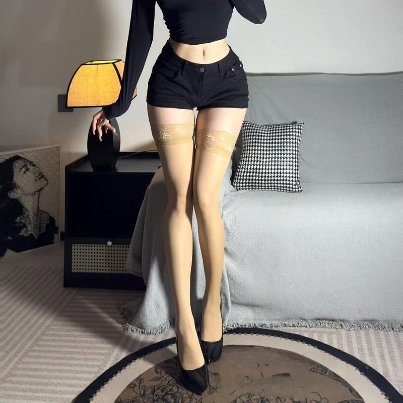 Bas Sexy d'Été en Dentelle pour Femmes Lolita Moulants Respirants Transparents Chaussettes Longues Violettes Charme Mode Y2K