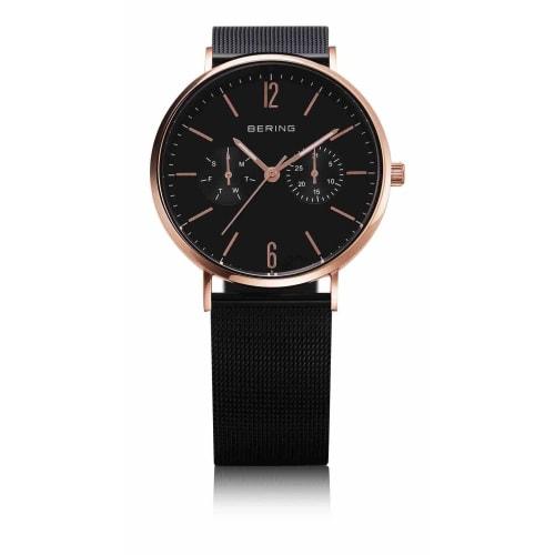 

BERING (Bering) Men s & Women s (Unisex) Watch, Black Calf Leather & Black Stainless Steel, with Two Mesh Straps, Rose Gold Sapphire Crystal, Changes,