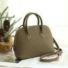 Mini Cowhide Crossbody Bowling Bag with Zipper - Classic Shell Design