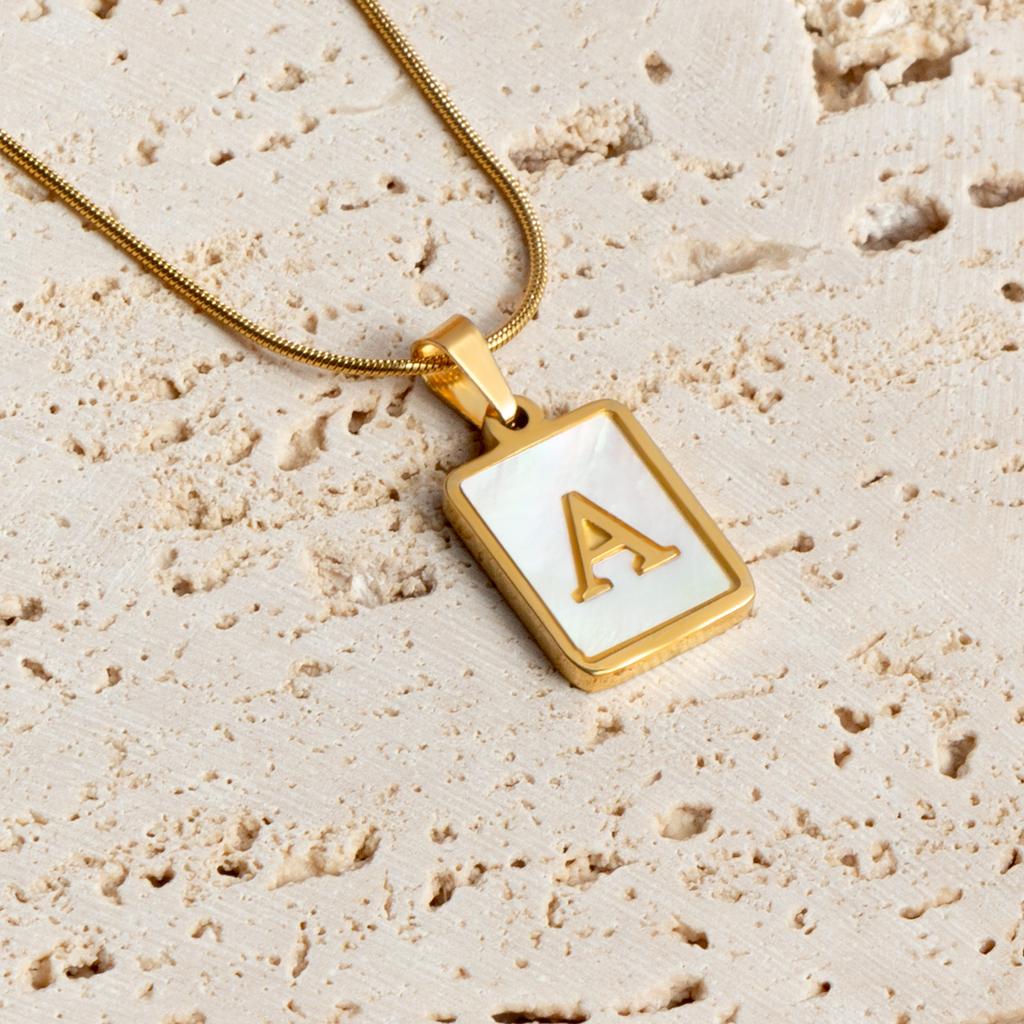 Square 26 Letter Shell Material Pendant for Women's Light Luxury Party Style Gold Hypoallergenic Jewelry Necklace
