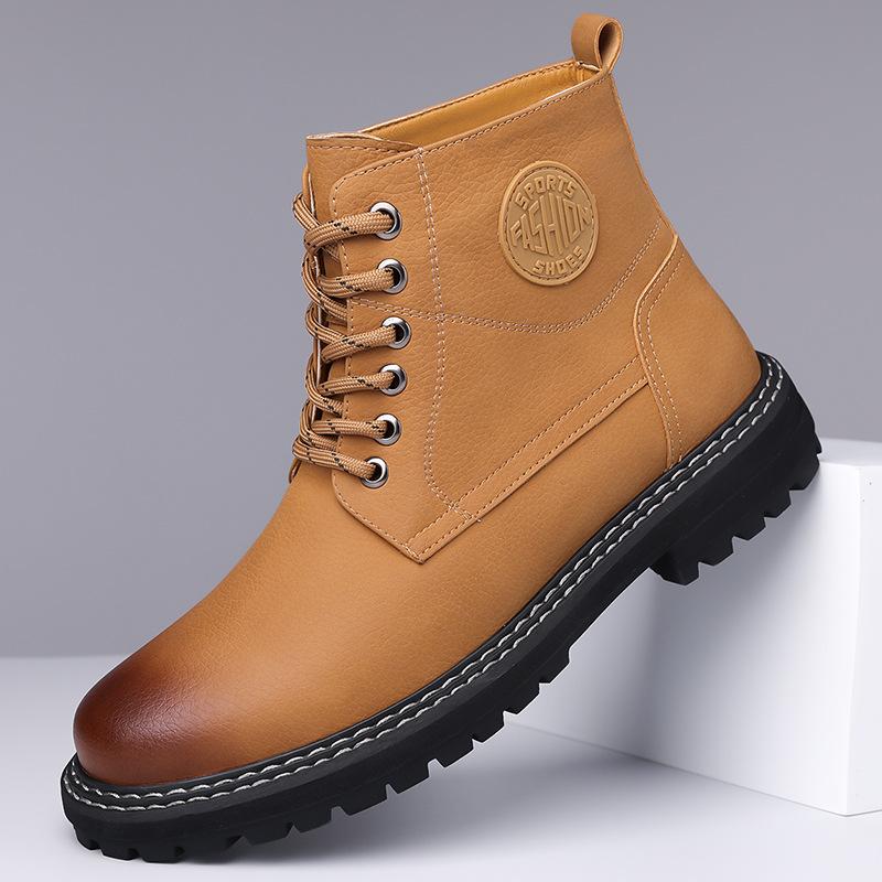 

Модные осенне-зимние ботинки на платформе для мужчин, модные повседневные ботинки из коровьей кожи желтого хлопка, мужские рабочие ботинки из однотонной шерсти 38