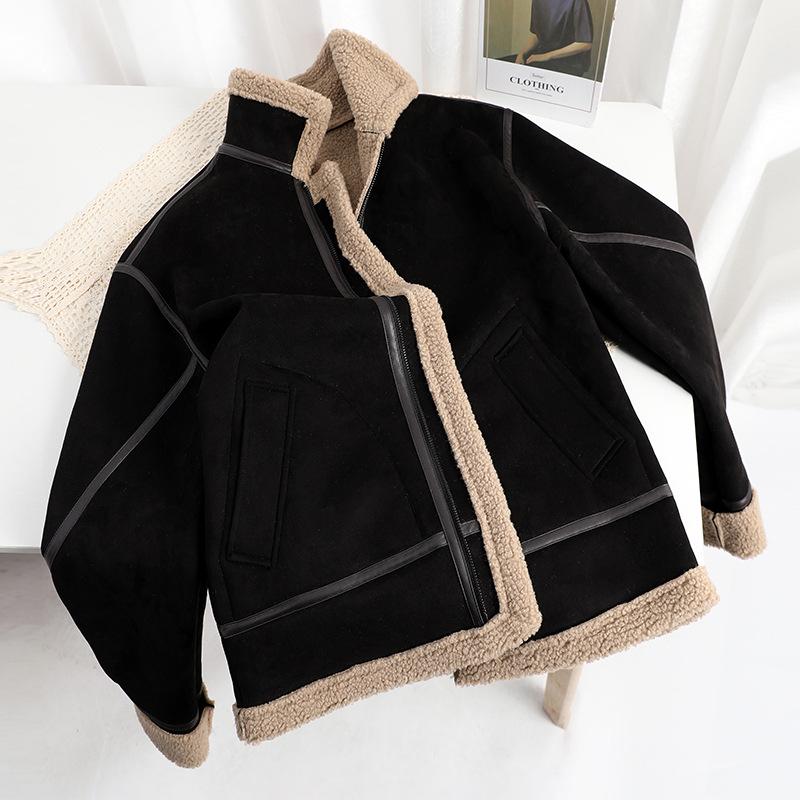 Men's Winter Suede Leather Jacket: Loose Fit, Turn-Down Collar, Fleece Lined, Thickened Leather Fur, Streetwear Outerwear.