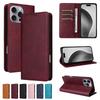 Applicable To iPhone16 Mobile Phone Leather Case 15Pro Solid Color Leather Pattern Card Wallet Magnetic Protective Case 14plus
