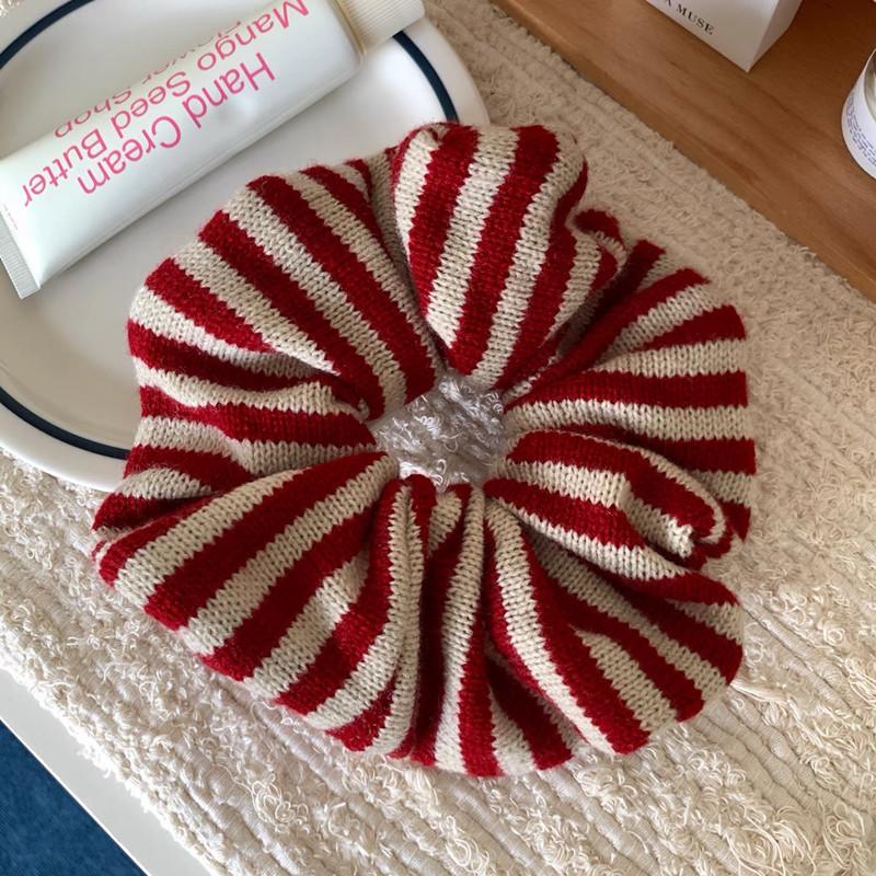 Autumn and winter atmosphere! Warm wool knitted striped large intestine hair tie for women, lazy style, large hair rope hair accessory