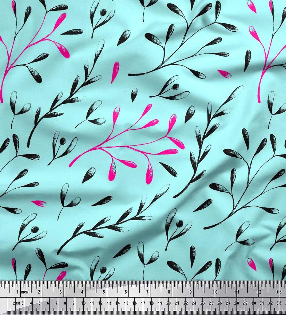 Soimoi Green Poly Crepe Fabric European Ash Seeds Leaves Fabric Prints By Metre 42 Inch