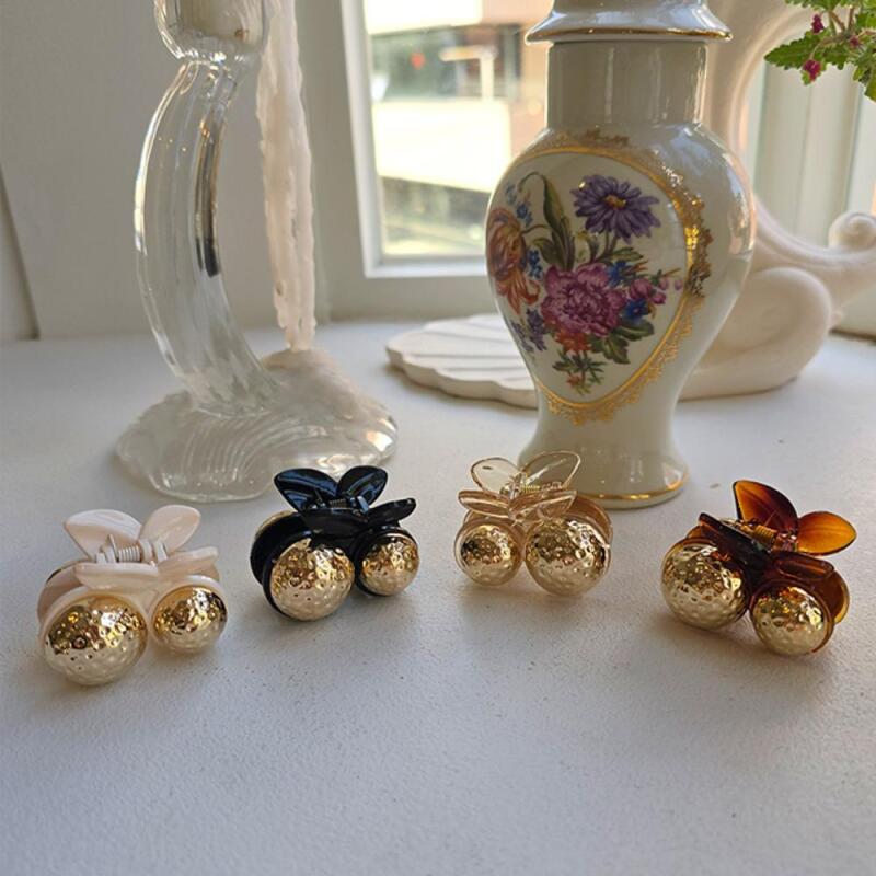 Women s Luxury Minimal Gold Ball Mini Hair Clip A32054_Brown