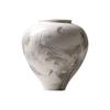 Large Modern Minimalist Chinese Zen White Glazed Art Pottery Vase with Hand-Painted Sweep Stroke Pattern