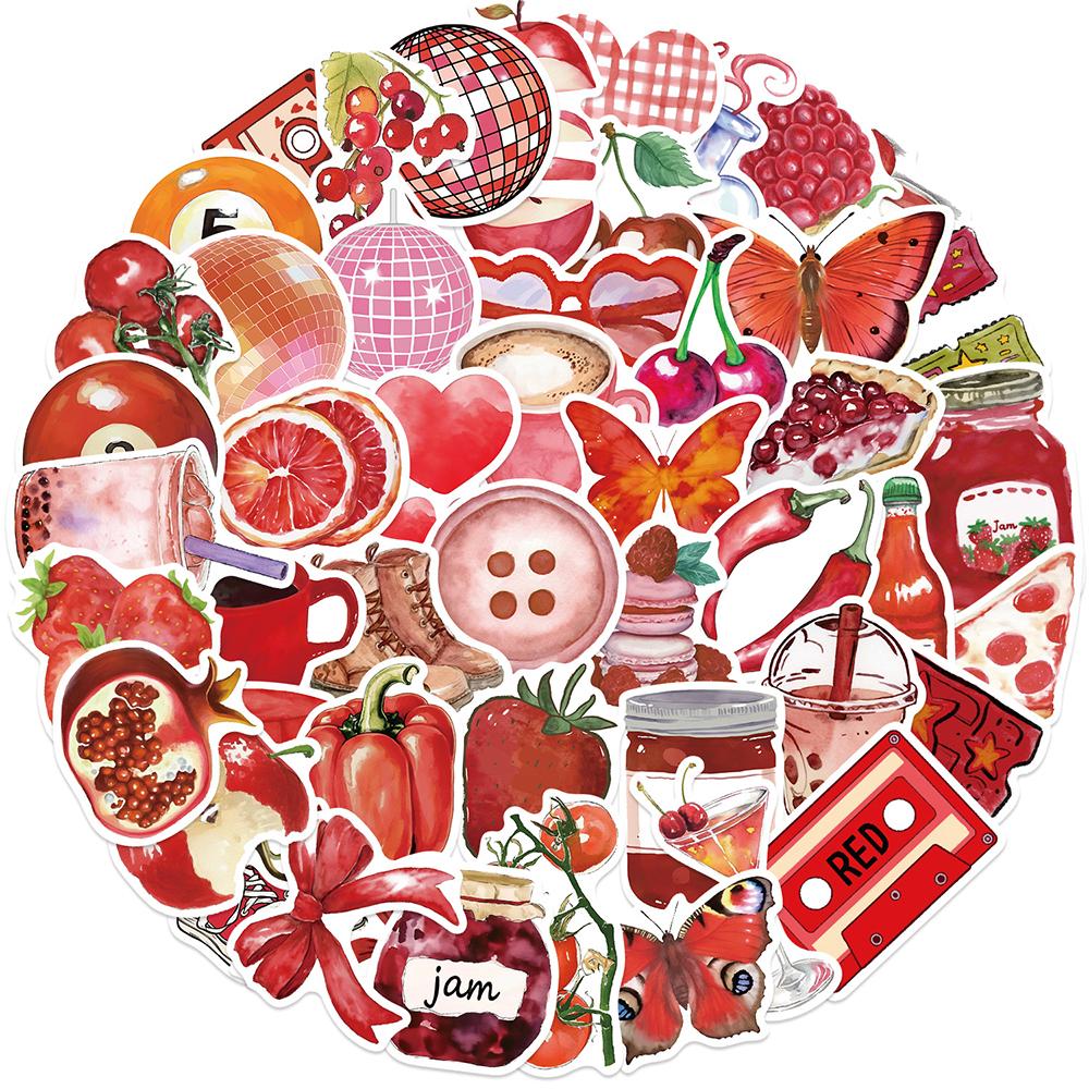 10/30/50pcs Cherry Red Ins Style Cartoon Stickers Downtown Y2K Girl Graffiti Sticker Guitar Water Bottle Phone Decals Decoration