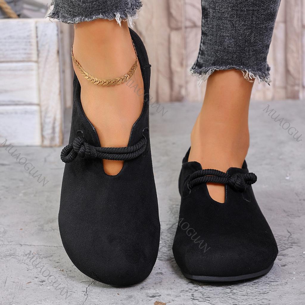 Fashion Retro Flat Shoes Women Autumn New Shallow Loafers Women's Casual Comfortable Solid Color Women's Shoe Suede Slip On Single Flats