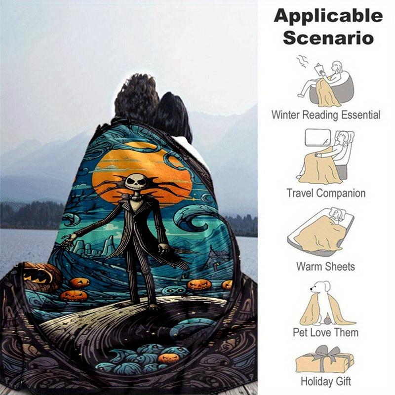 1pc The Nightmare Before Christmas Printing Blanket - Soft, All-Season Throw for Living Room, Bedroom,Personalized Gift with Adorable Cartoon Design