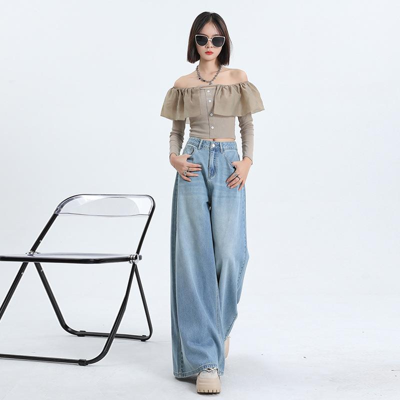 Autumn Light Blue High Waist Oversized Swing Wide Leg Casual Denim Pants Ladies Casual Pants Oversize Denim Trousers