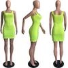 European & American Style Women's Solid Color U-Neck Dungaree Suspender Dress