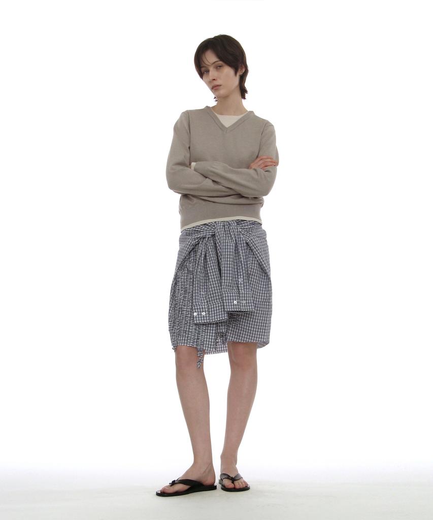 PARTIMENTO WOMEN Colorblock Double Layered Knit Sweater_Light Gray