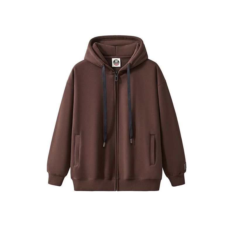 520G Heavy Weight Stiff American Hooded Knit Cardigan Sweatshirt Men s Autumn and Winter Fleece-lined Thickened Export Men s Clothing Outwear Brown L