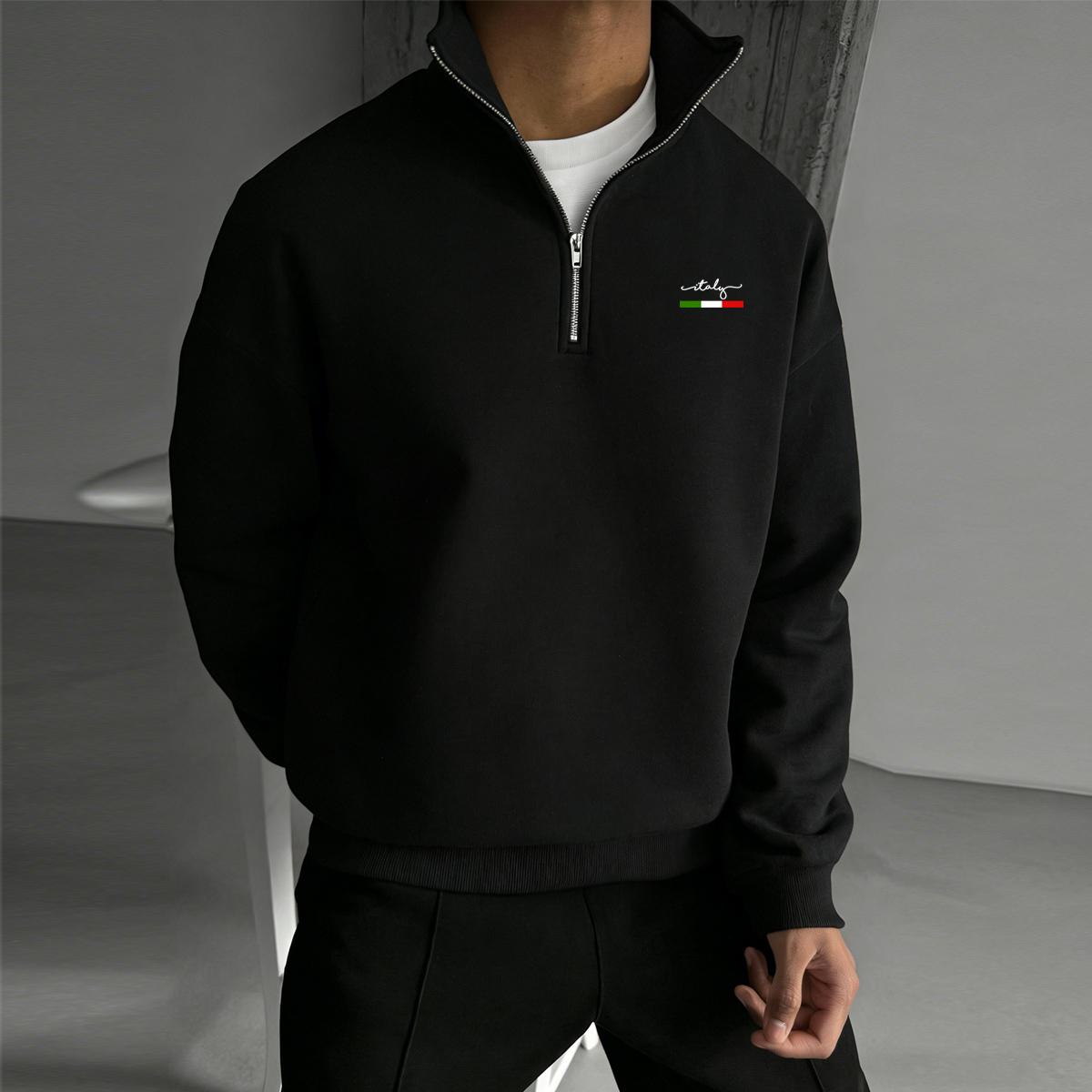 Men s Printed Half-Zip Hoodie, Street-Style Stand-Up Collar Hoodie, Casual Long-Sleeve Fleece Stand-Up Collar Hoodie, Men s 1/4-Zip Hoodie L чёрный