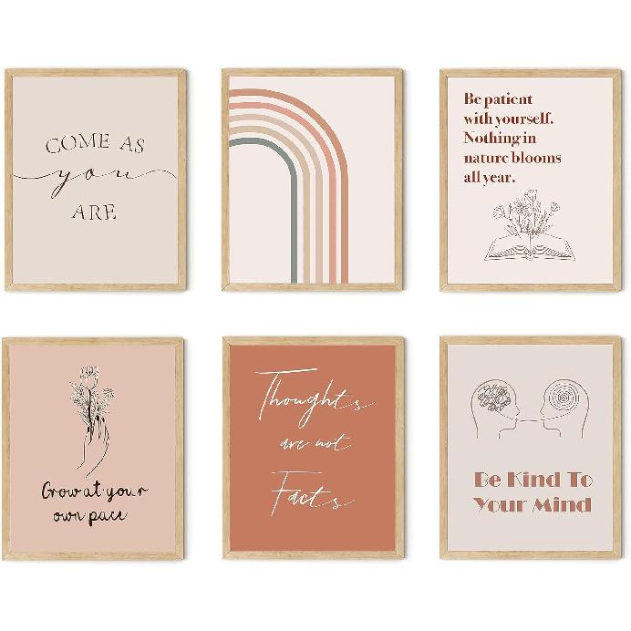 TwoDays Boho Office Decor, Positive Affirmation Posters for Classroom, Therapy Quotes for Women, Bohemian pirational Wall Art for Bedroom, Chic