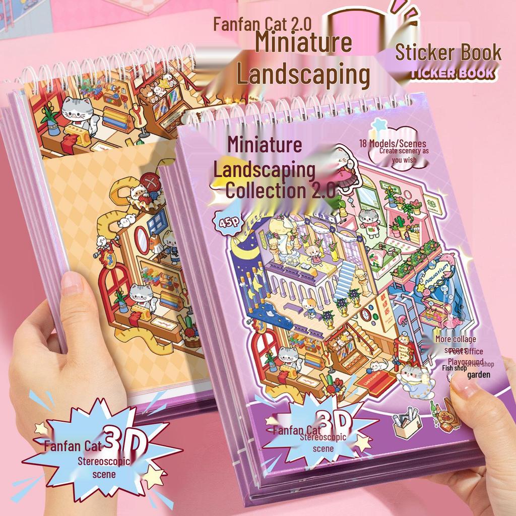 Yuxian Mini 3D Landscaping Sticker Book: Fanfan Cat 1.0/2.0 Cabin Journal Quiet Book