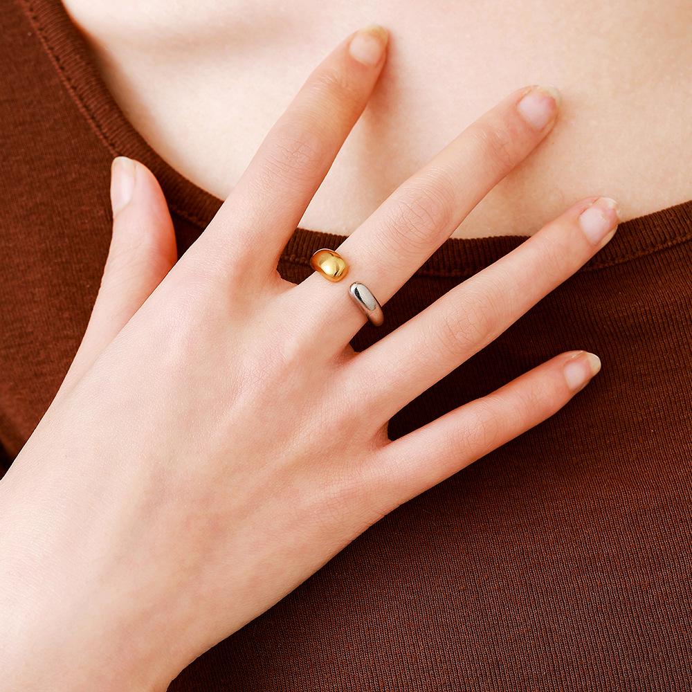 18k Gold Plated Two-Tone Stainless Steel Women's Irregular Geometric Open Ring - Fade-Resistant Elegant Design