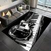 Vibrant Guitar Piano Print Area Rug Black and White Music Theme Home Decor Modern Art Floor Mat Bedroom Living Room Carpet